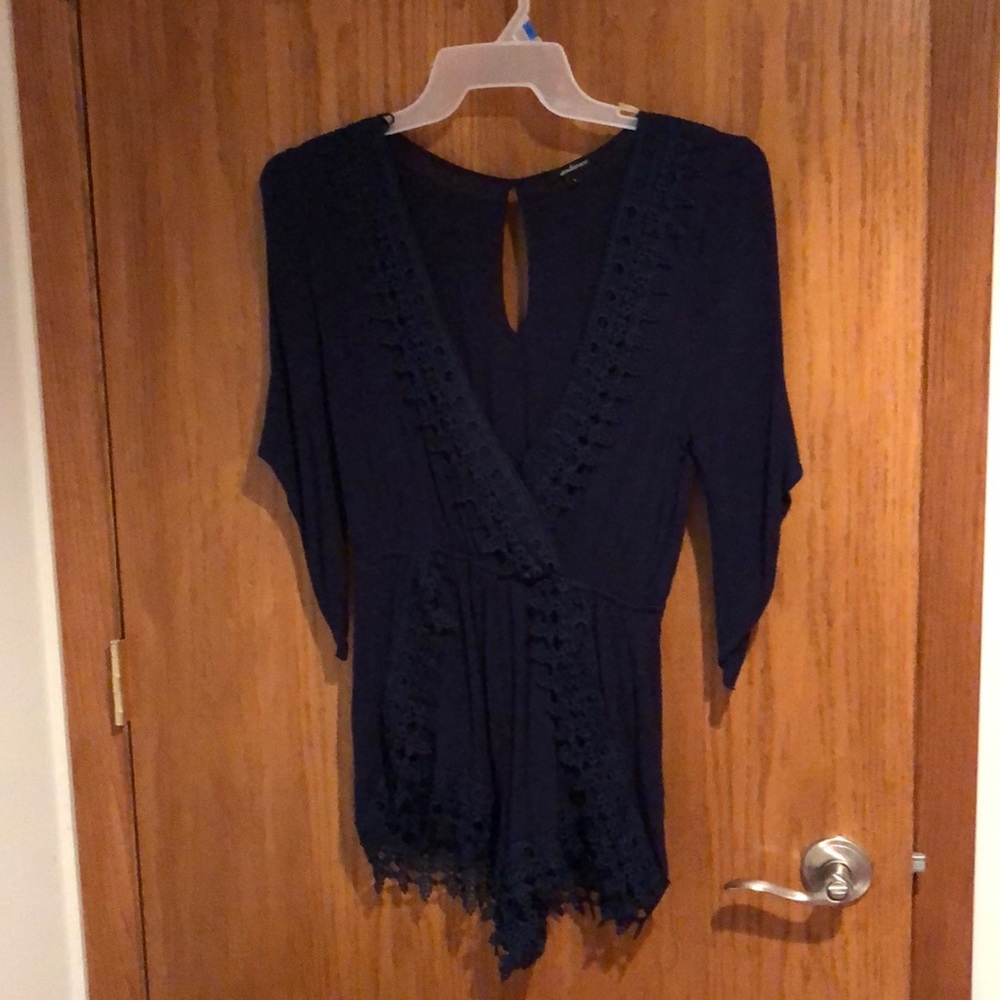 Navy Blue V Neck Romper